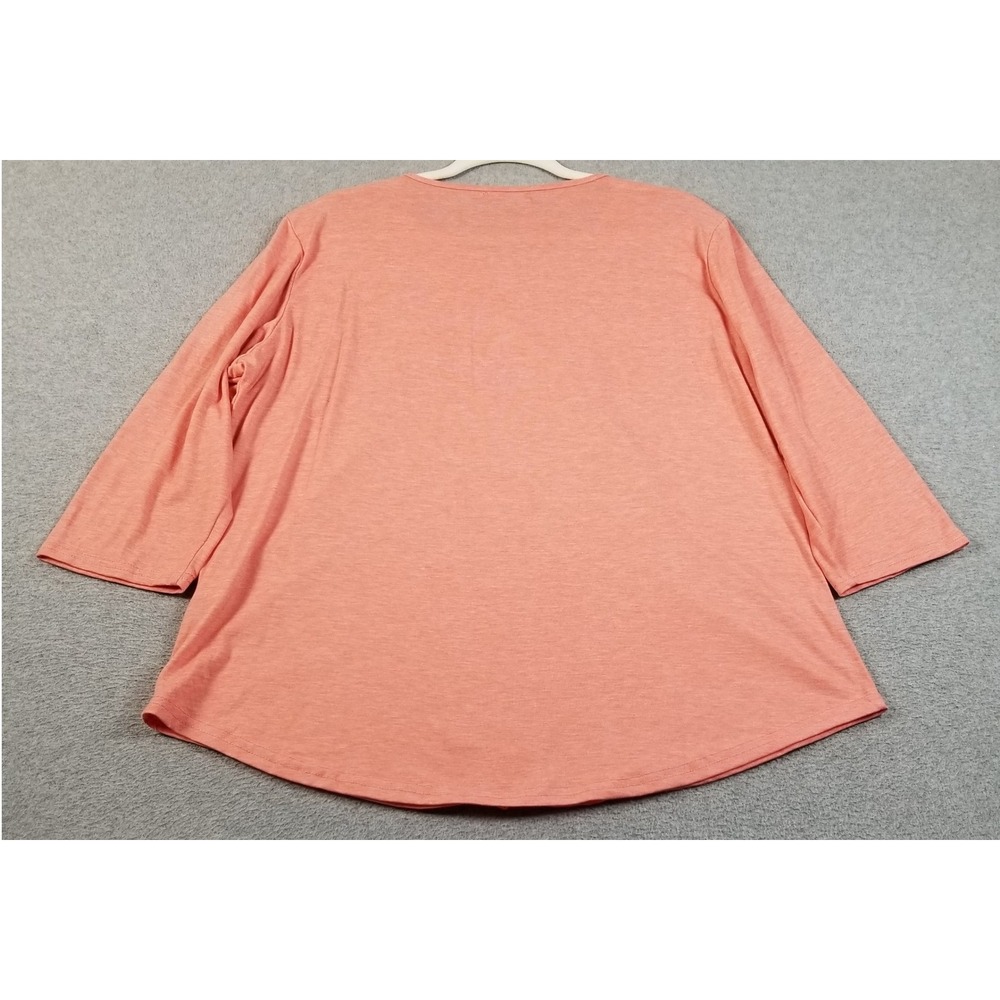 Ofeefan T-Shirt Womens XL Orange Casual 3/4 Sleeve Pleated Front Scoop Neck Top - Picture 3 of 7